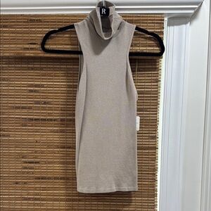 Tan Sleeveless Turtleneck Top